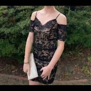 LuLus black lace dress with nude slip